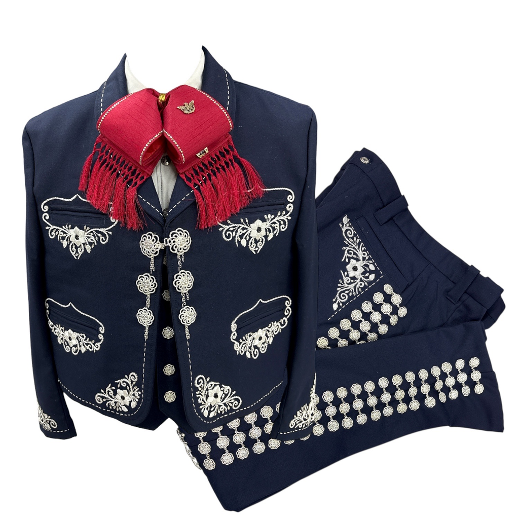 01 TRAJE AZUL TALLA L, 36X32 CANUTILLO GALA COMPLETA CHAPEADA EN PLATA