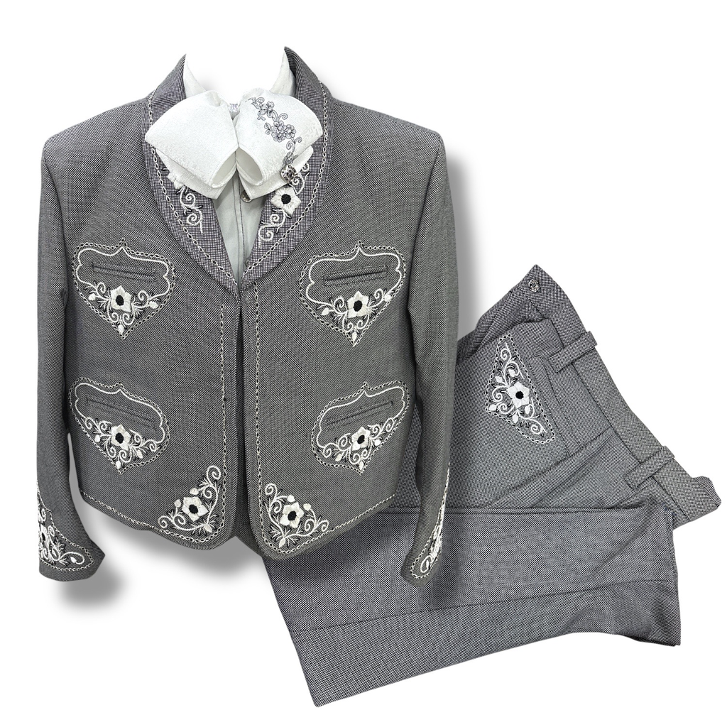 TRAJE GALA COMPLETA NEGRO BORDADO EN CANUTILLO Y PESPUNTE 