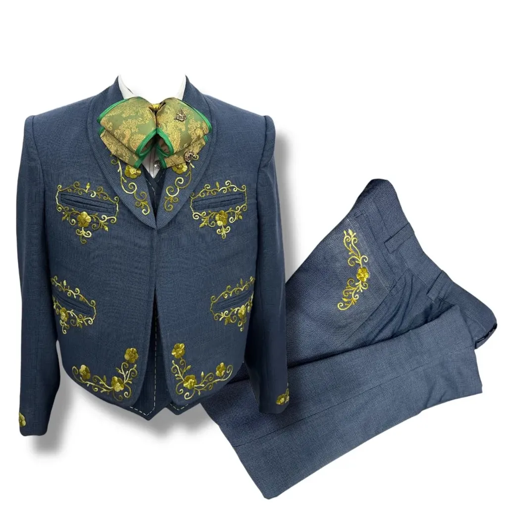TRAJE-S BORDADO EN HILO AZUL GALA COMPLETA VC TALLA M, 36X30