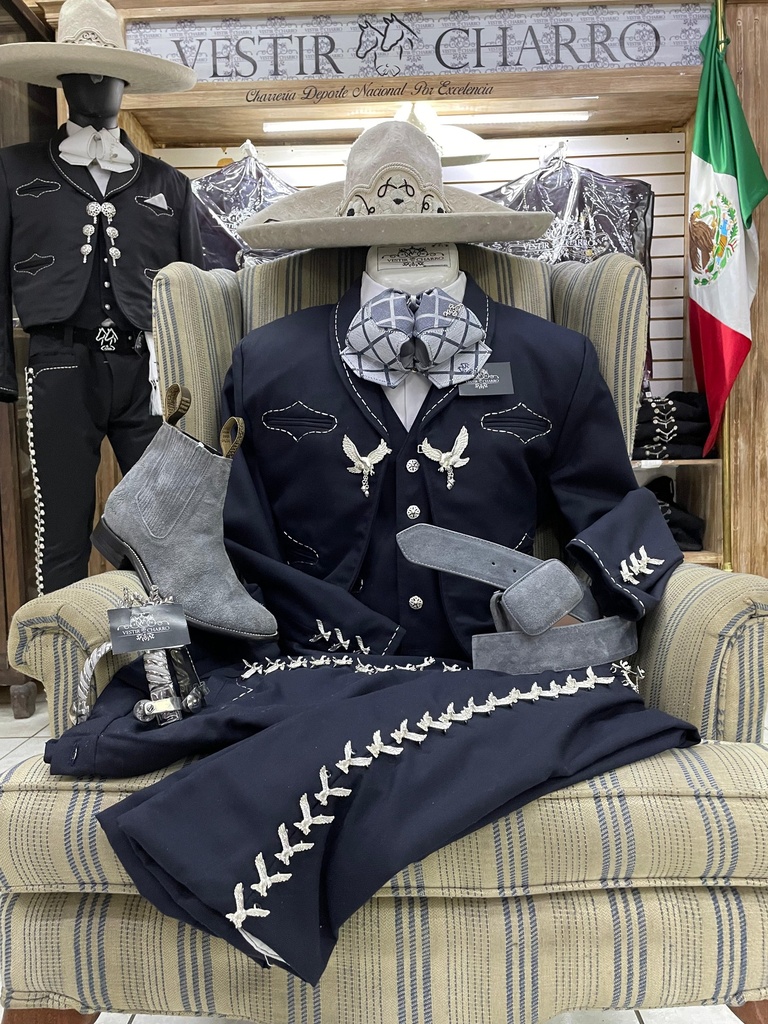 TRAJE-S BORDADO EN HILO AZUL GALA COMPLETA VC TALLA M, 36X30