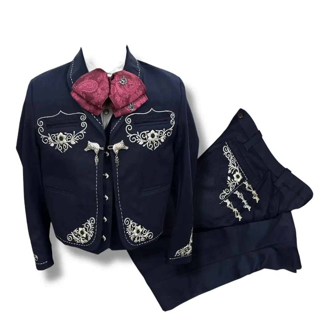 TRAJE BORDADO HILO AZUL MEDIA GALA TALLA S, 32X32