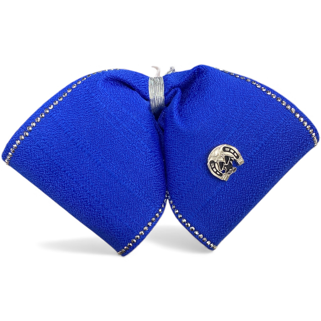 MOÑO AZUL LISO CON PIEDRAS ADULTO (Opción 2)