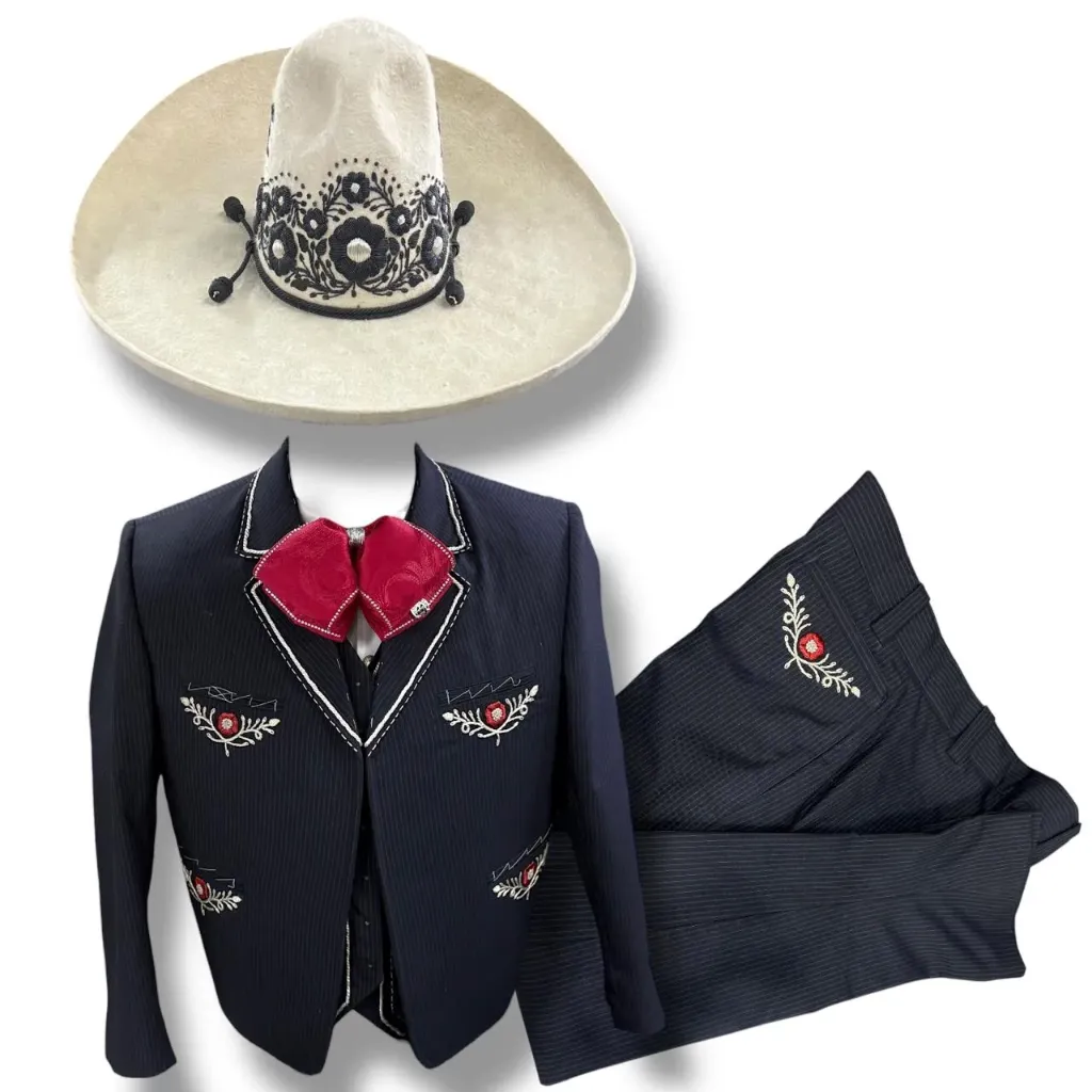 TRAJE-S BORDADO EN HILO AZUL RAYAS GALA COMPLETA VC TALLA L, 40X31