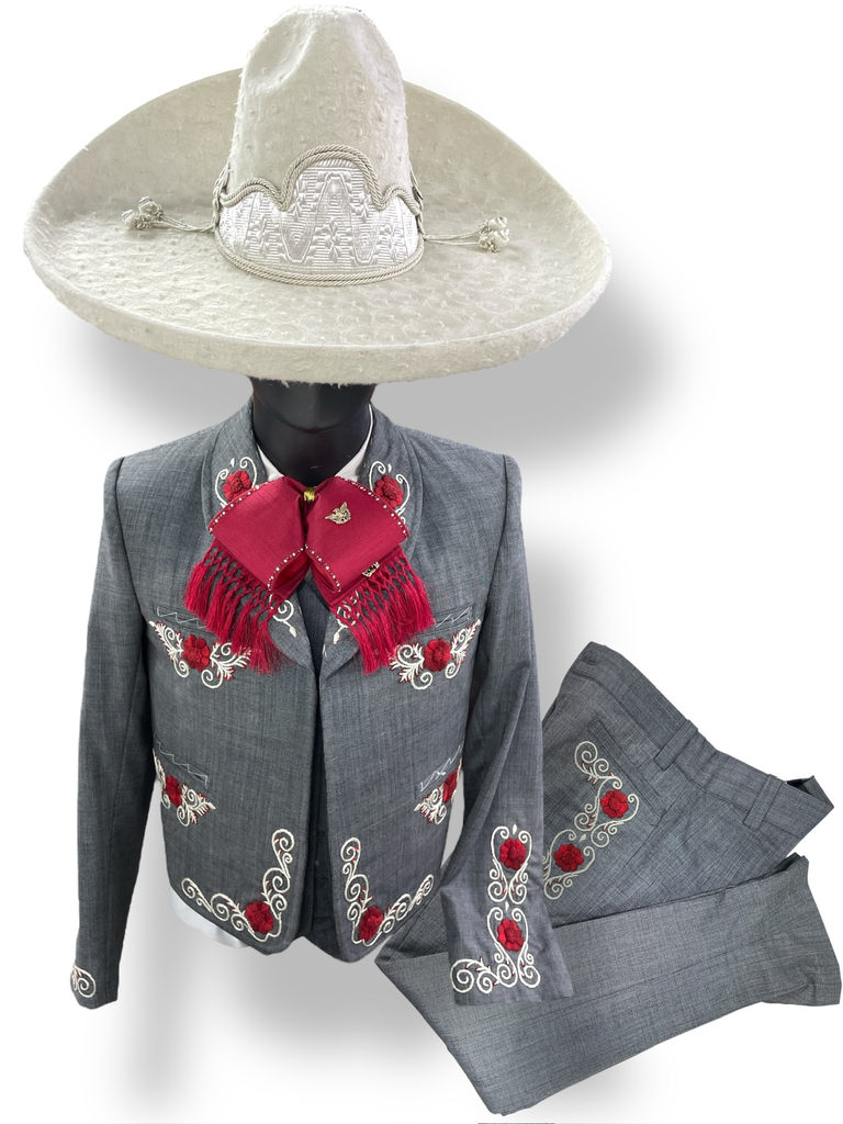 TRAJE-S BORDADO EN HILO GRIS GALA COMPLETA VC TALLA M, 36X30