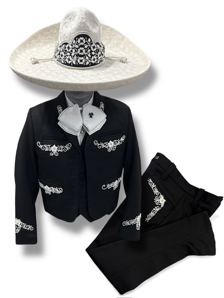 01 TRAJE NEGRO TALLA S, 30X30 CANUTILLO GALA COMPLETA CHAPEADA EN PLATA