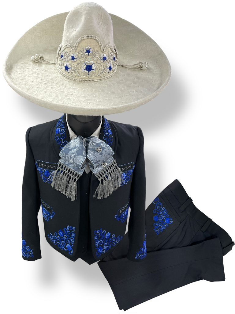 TRAJE S BORDADO EN HILO NEGRO GALA COMPLETA TALLA M, 36X30