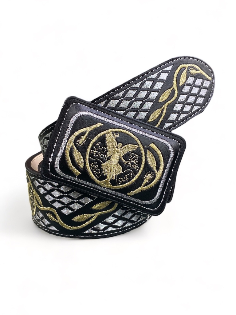 CINTURON BORDADO EN HILO PLATA C/DORADO