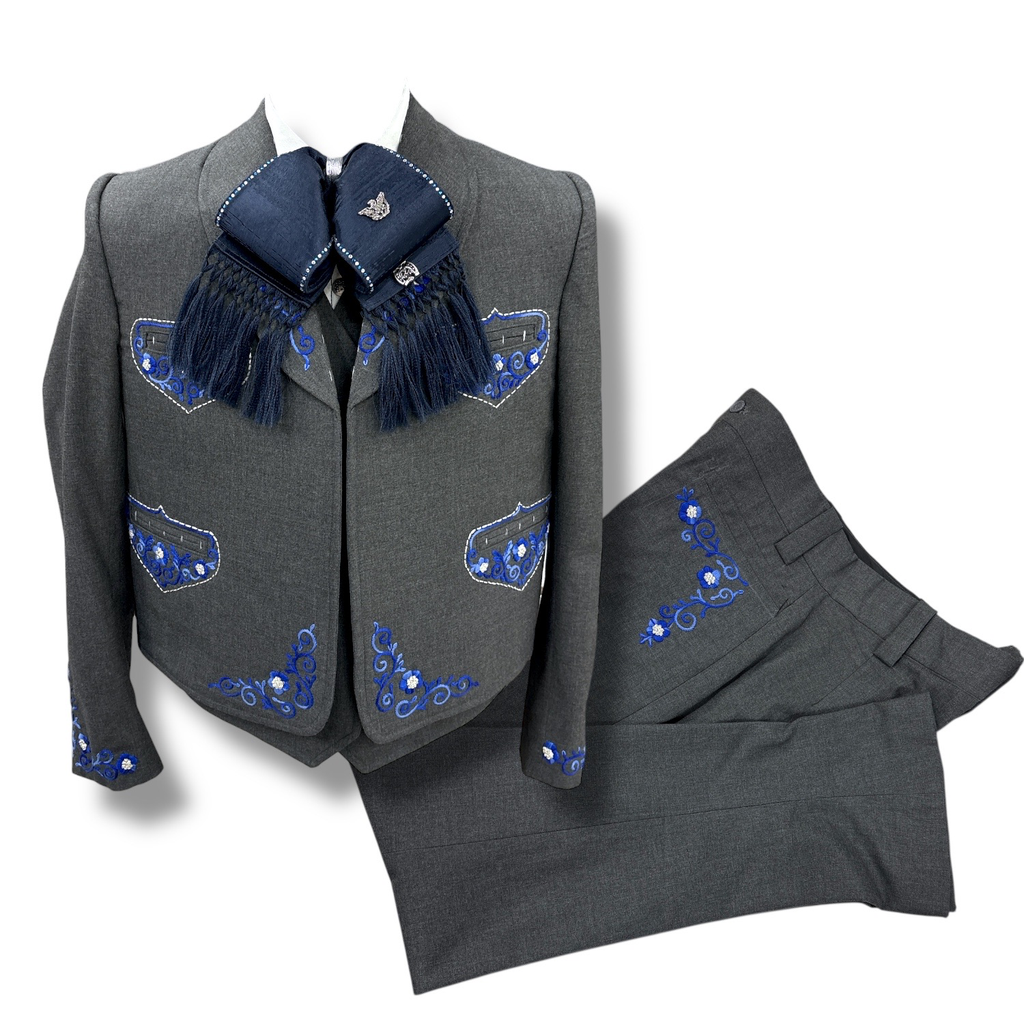 TRAJE-S BORDADO HILO GRIS GALA COMPLETA TALLA M, 34X30