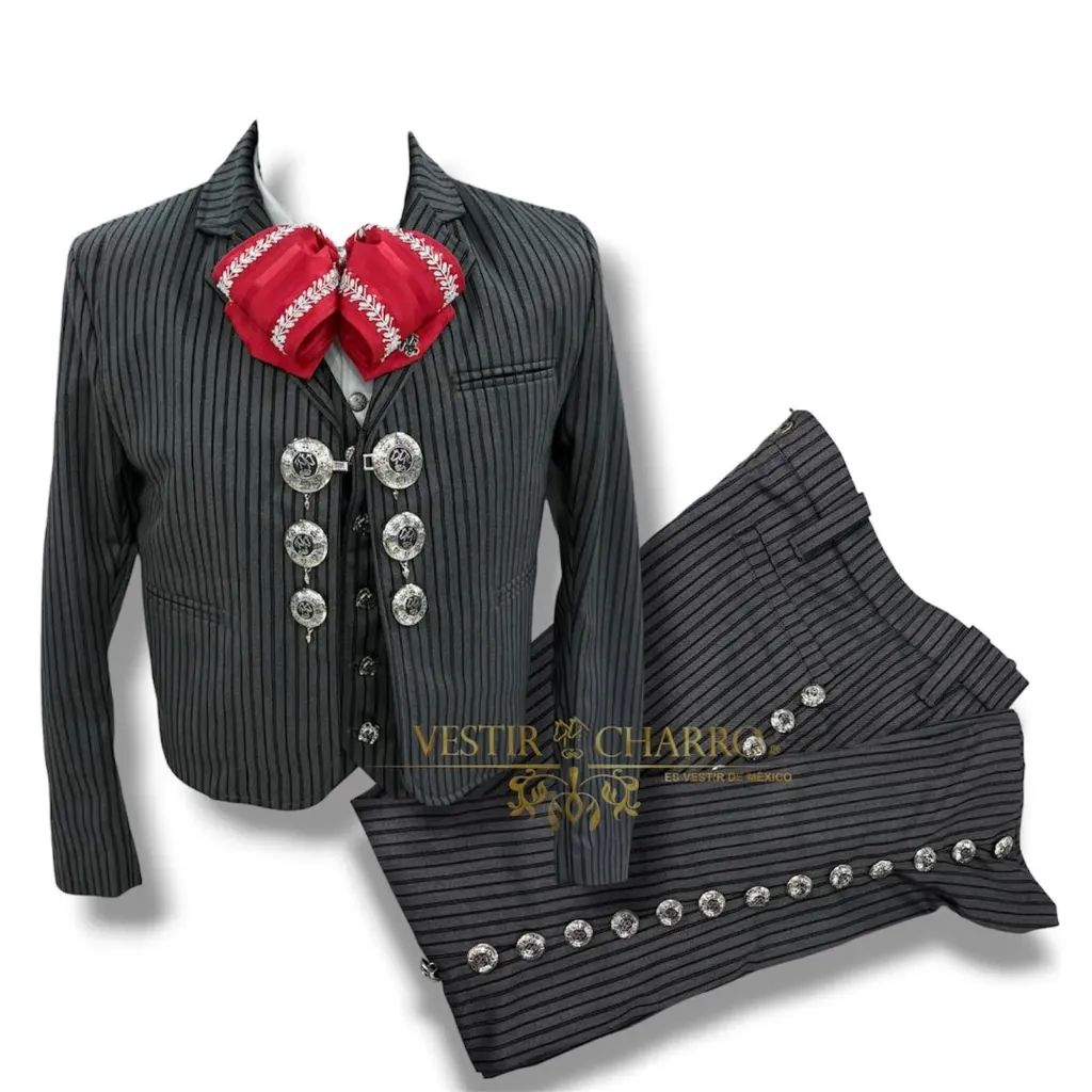 TRAJE LISO GRIS RAYAS GALA COMPLETA TALLA M, 34X32