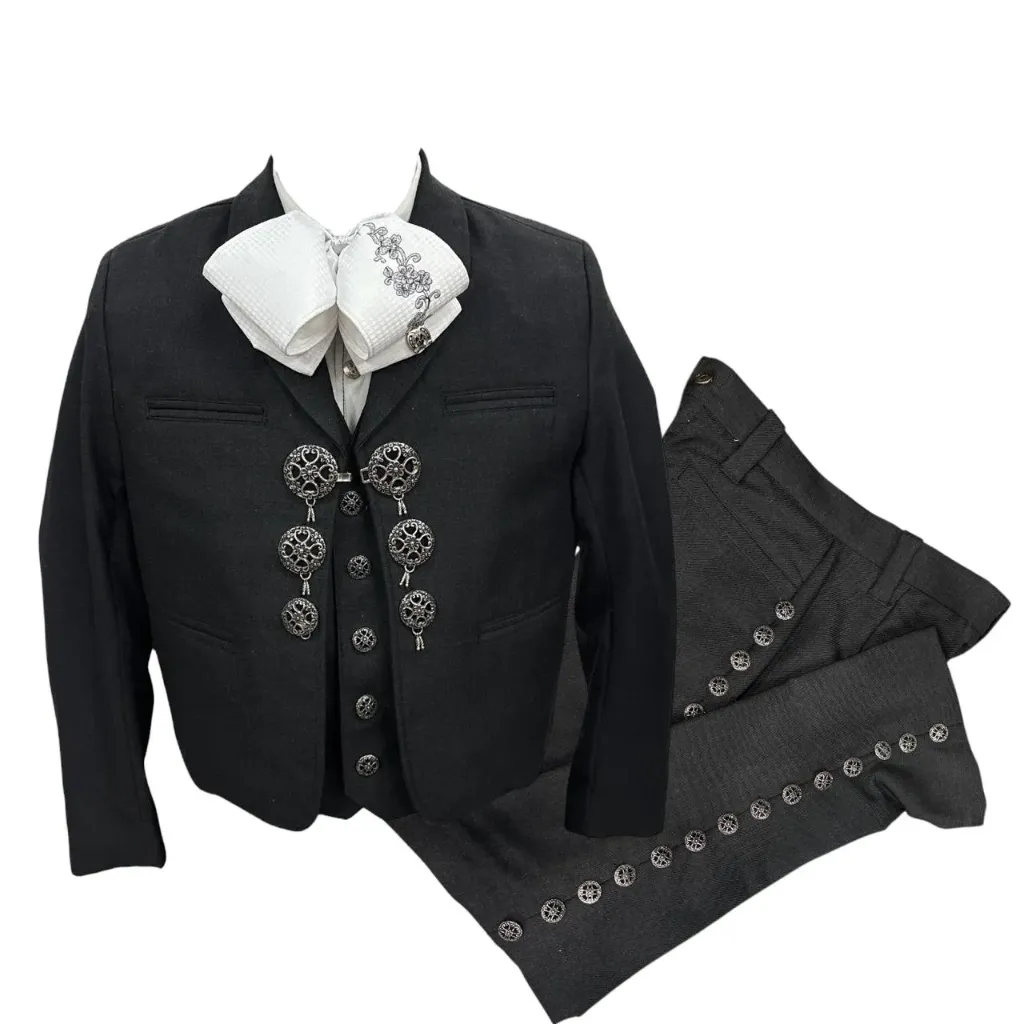 TRAJE CHARRO LISO NEGRO GALA COMPLETA