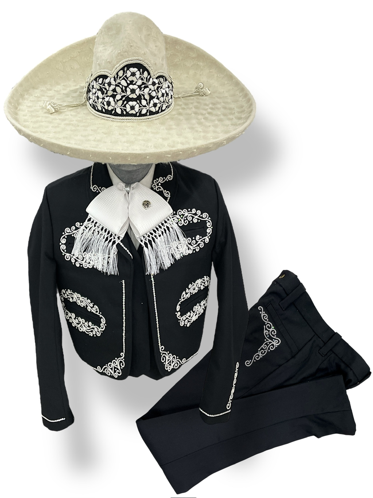 01 TRAJE NEGRO TALLA S, 32X34 CANUTILLO GALA COMPLETA CHAPEADA EN PLATA