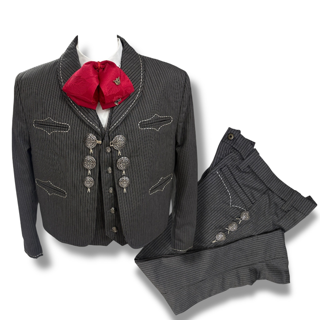 TRAJE PESPUNTE GRIS RAYAS MEDIA GALA TALLA L, 33X31