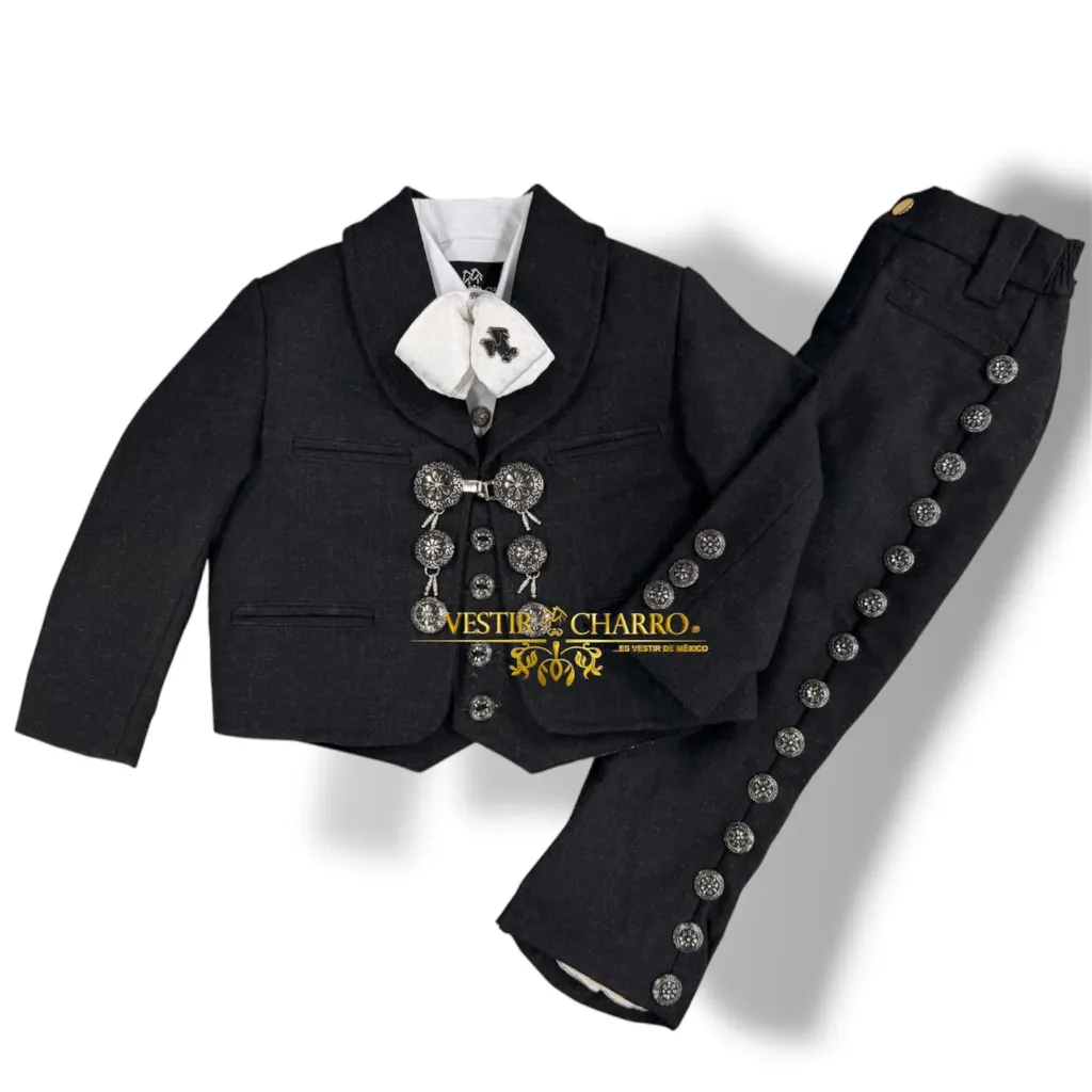 01 TRAJE NIÑO GRIS JASPEADO TALLA 2, PANTALON 2 LISO GALA COMPLETA ECONOMICA