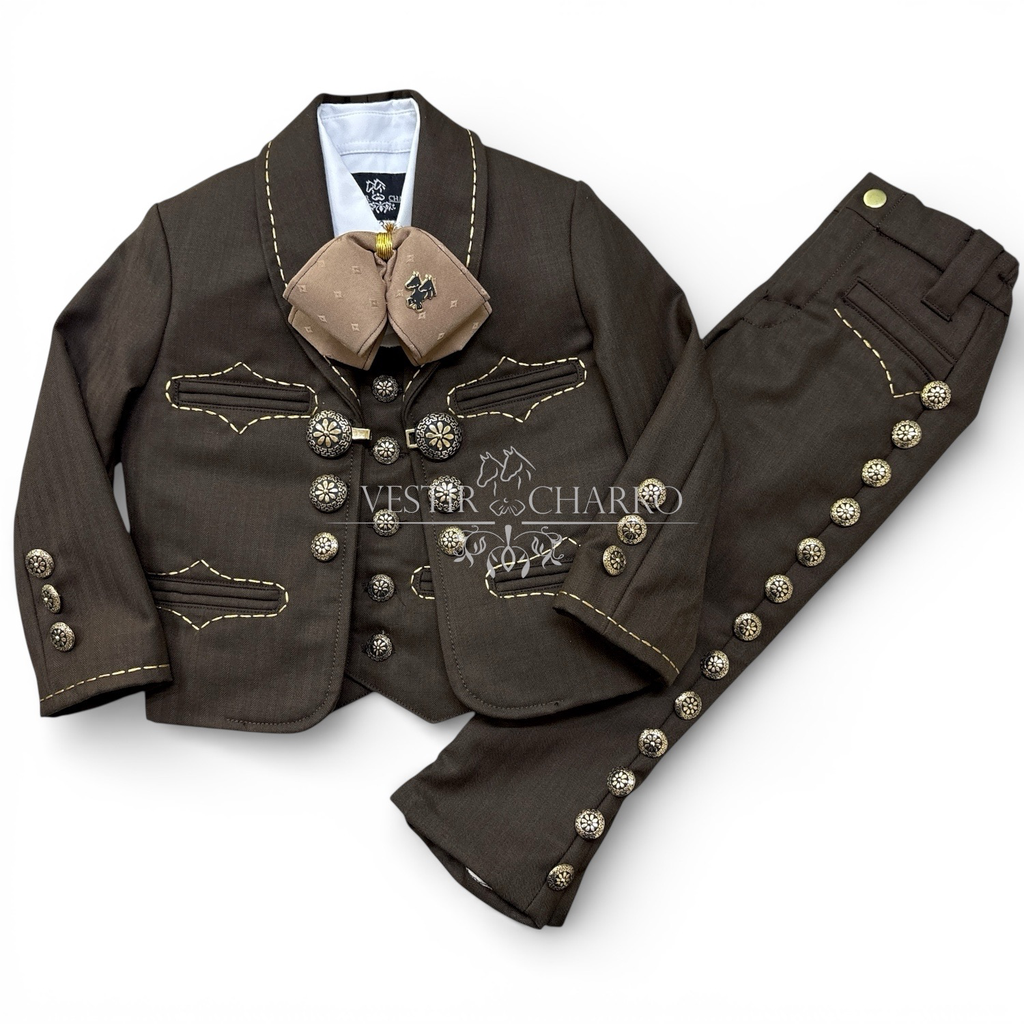 TRAJE NIÑO DOBLE PESPUNTE CAFE GALA COMPLETA TALLA 3, 3