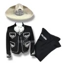 01 TRAJE NEGRO TALLA L, 36X32 CANUTILLO TUPIDO GALA COMPLETA CHAPEADA EN PLATA