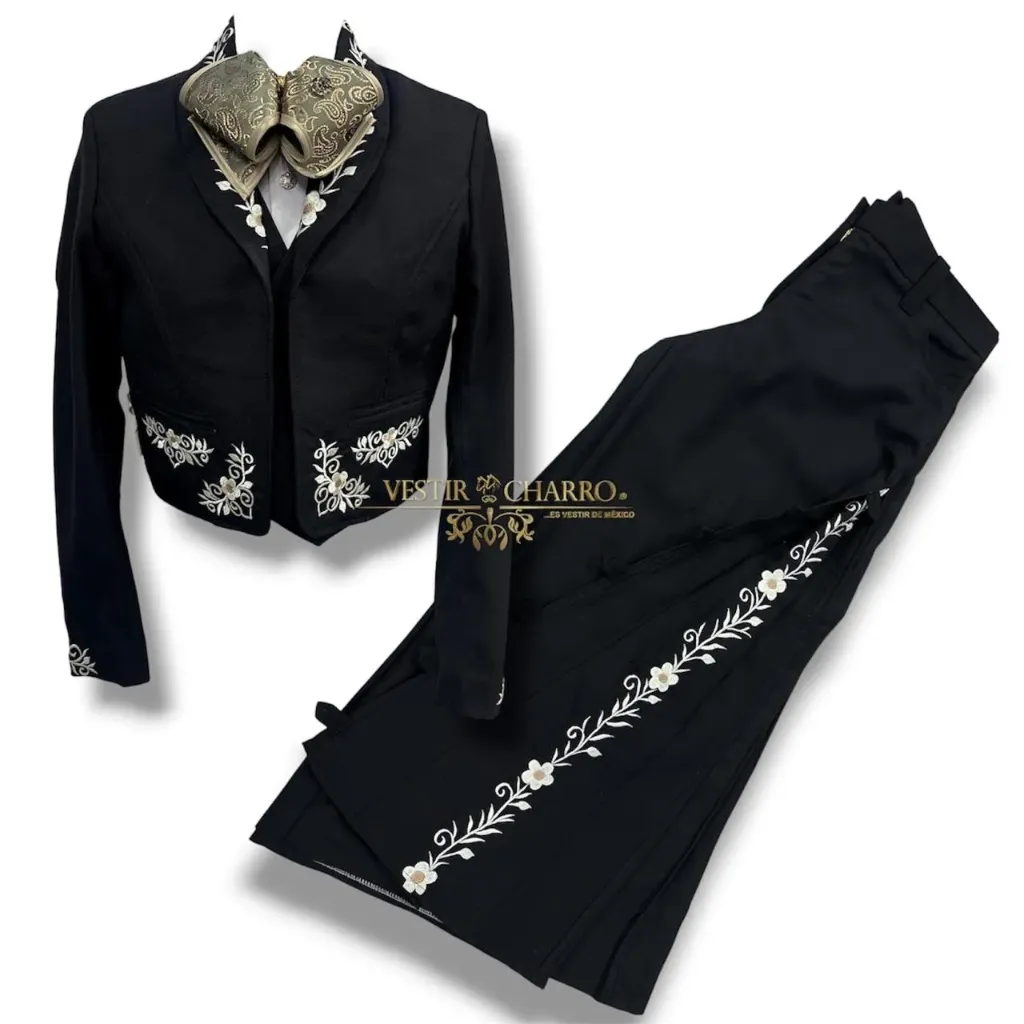 01 TRAJE DAMA NEGRO TALLA L, FALDA L BORDADO HILO MAQ GALA COMPLETA CHAPEADA EN PLATA