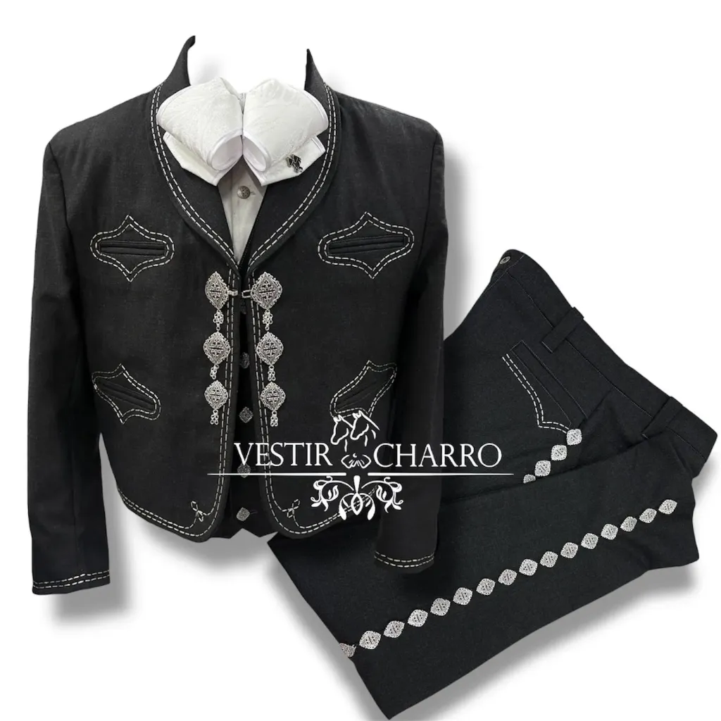 TRAJE DOBLE PESPUNTE GRIS OXFORD COMPLETA TALLA XL, 38X32