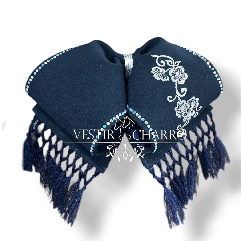 MOÑO AZUL BORDADO BARBAS Y PIEDRAS ADULTO