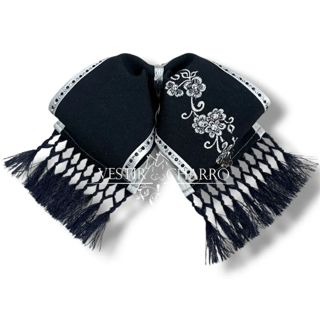 MOÑO AZUL BORDADO BARBAS BIES Y PIEDRAS ADULTO