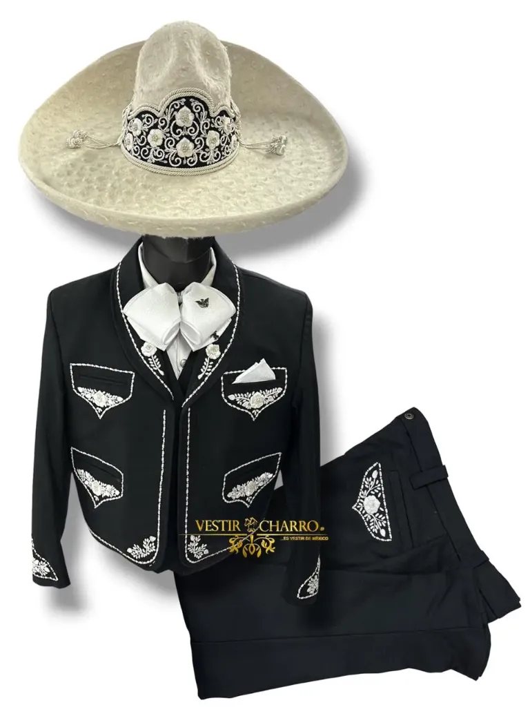 01 TRAJE NEGRO TALLA XL, 38X30 CANUTILLO GALA COMPLETA CHAPEADA EN PLATA