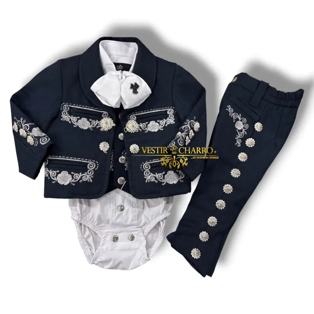01 TRAJE NIÑO AZUL TALLA 1, 1 BORDADO MAQUINA GALA COMPLETA CHAPEADA EN PLATA