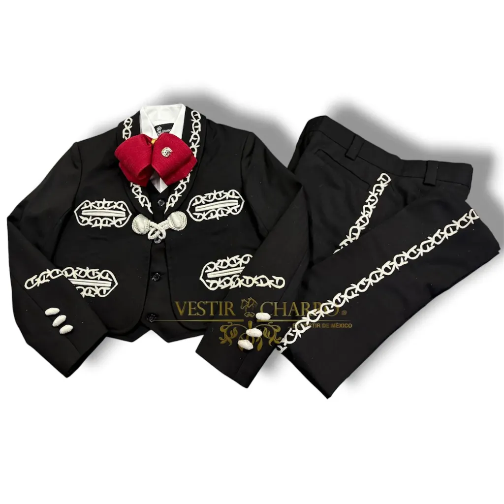 01 TRAJE NIÑO NEGRO TALLA 10, PANTALON 10 CACHIRULEADO ALAMARES Y TARUGOS
