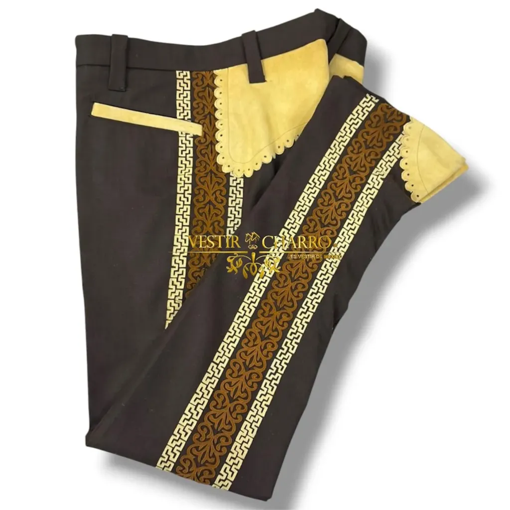 PANTALON GRECA DOBLE CON CUADRILERA, TALONERA Y VIVOS ADULTO 34X35