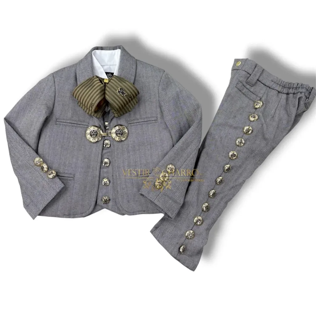 01 TRAJE NIÑO GRIS TALLA 5, PANTALON 4 GALA COMPLETA ECONOMICA