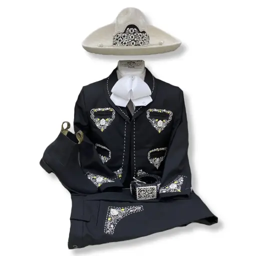 TRAJE NEGRO BDADO CANUTILLO CH 34X32 GALA COMPLETA 