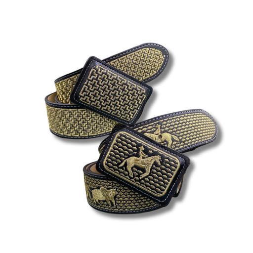 CINTURON BORDADO EN HILO DORADO