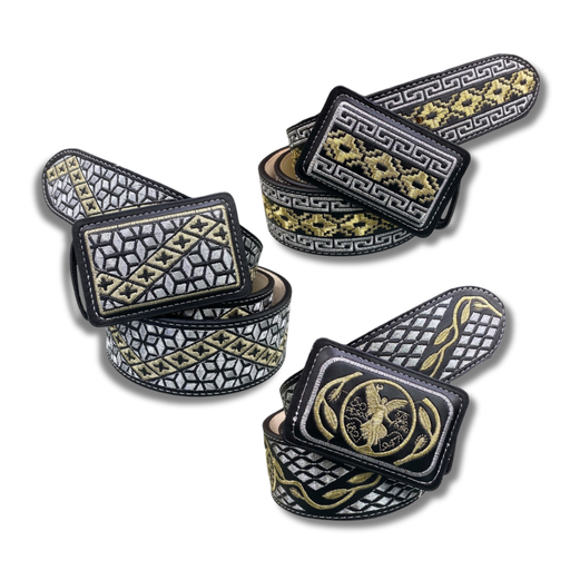 CINTURON BORDADO EN HILO PLATA C/DORADO